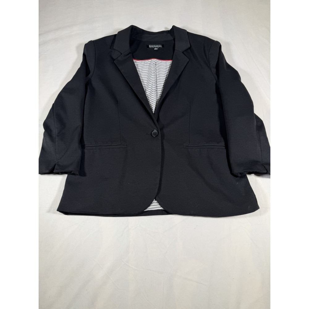 Original Nicole Miller Blazer Black Stripe Liner Woman’s  Large Faux Pockets